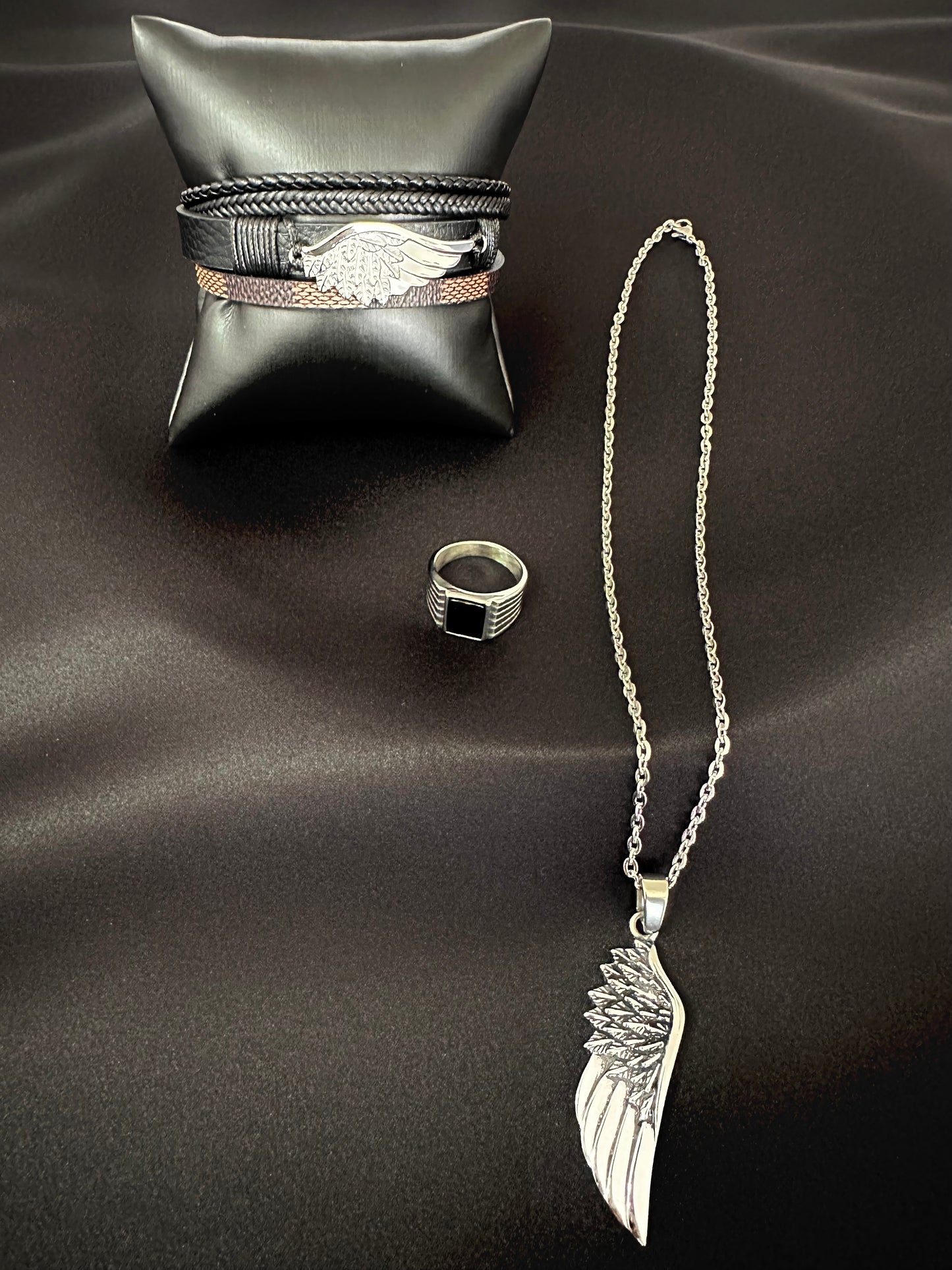Ensemble bague, bracelet et collier homme acier inoxydable couleur argent Avjîn Paris Zanîn