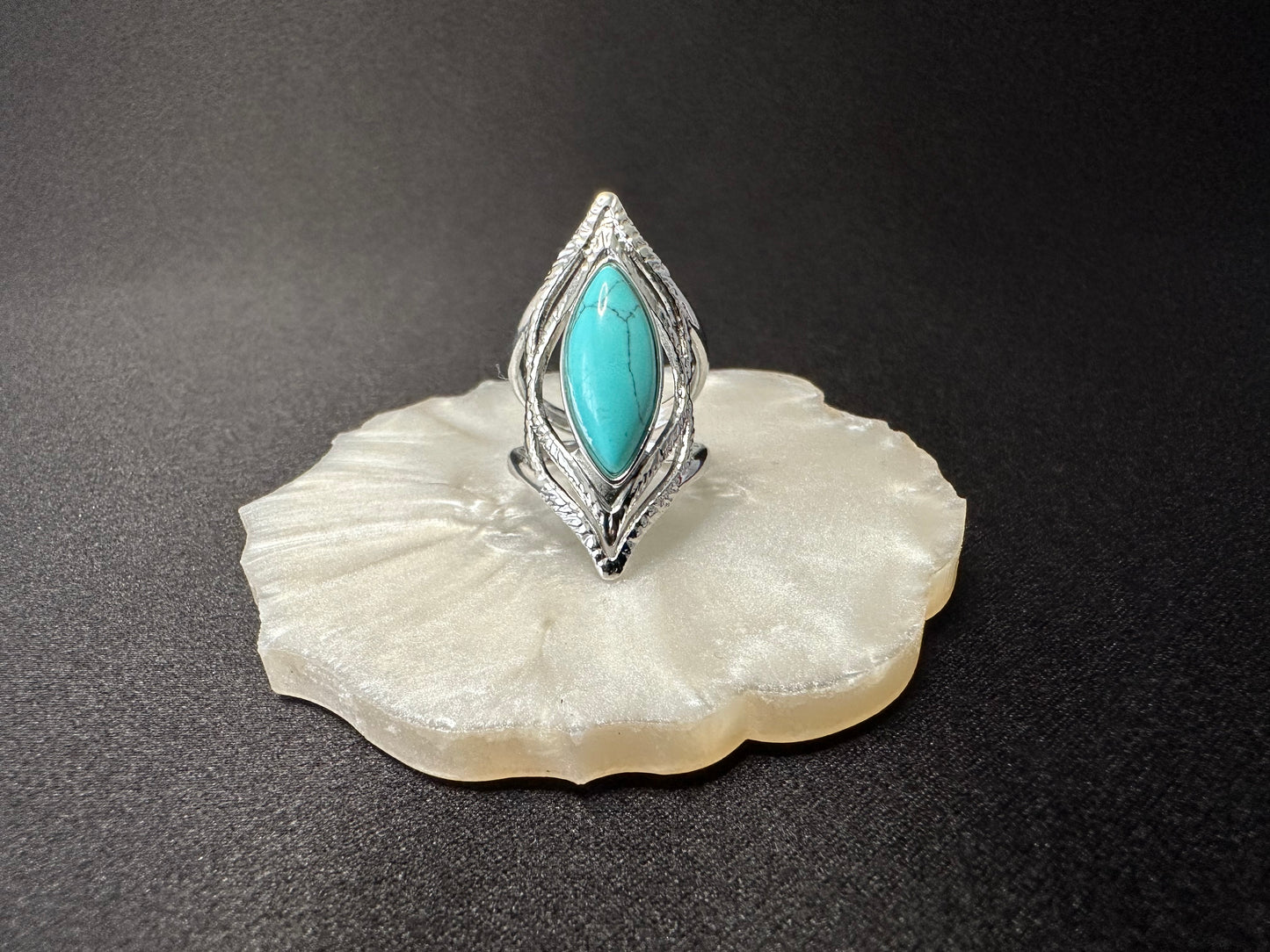 Bague femme acier inoxydable couleur argent et pierre turquoise Avjîn Paris Yezid