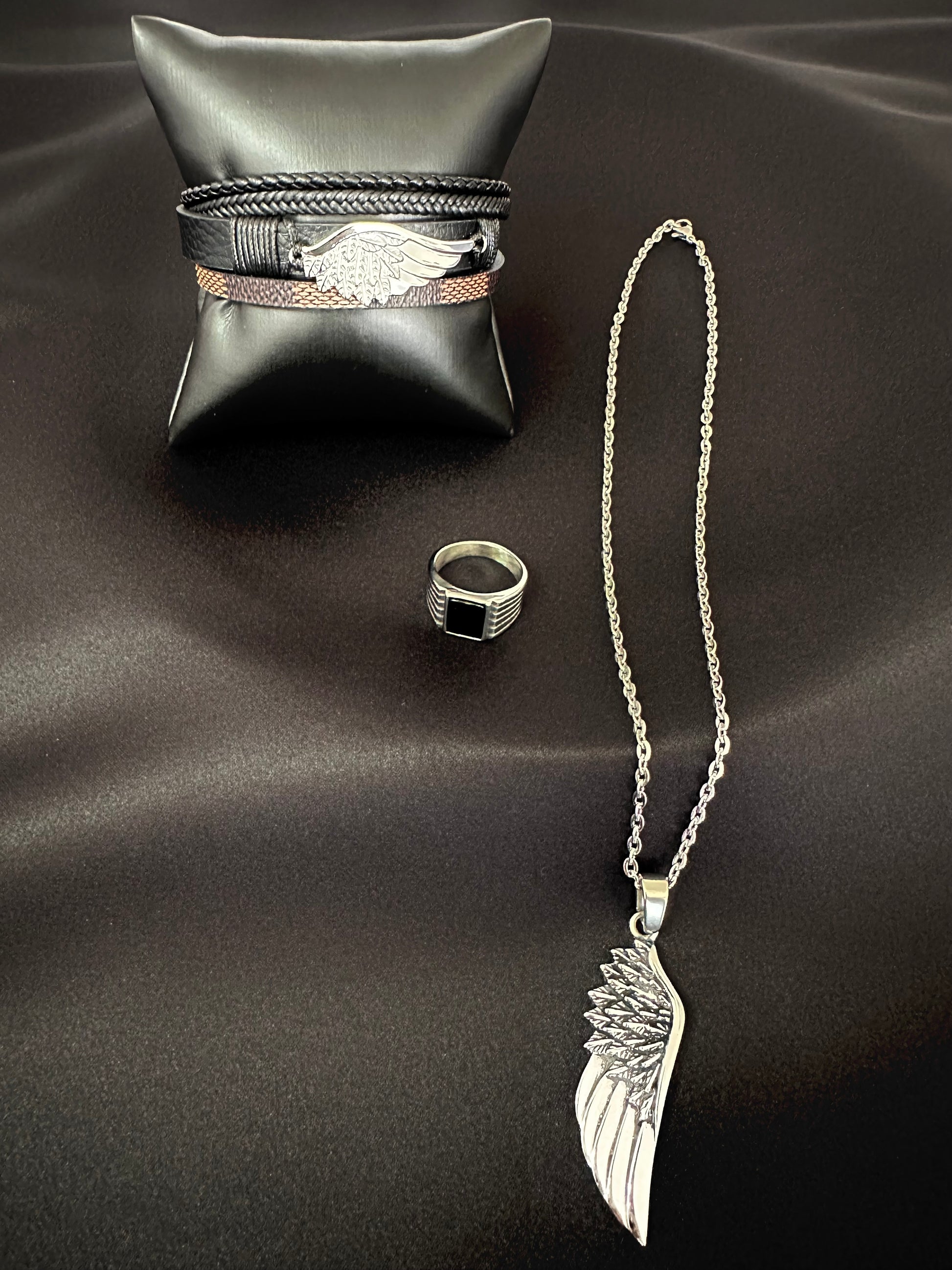 Ensemble bague, bracelet et collier homme acier inoxydable couleur argent Avjîn Paris Zanîn